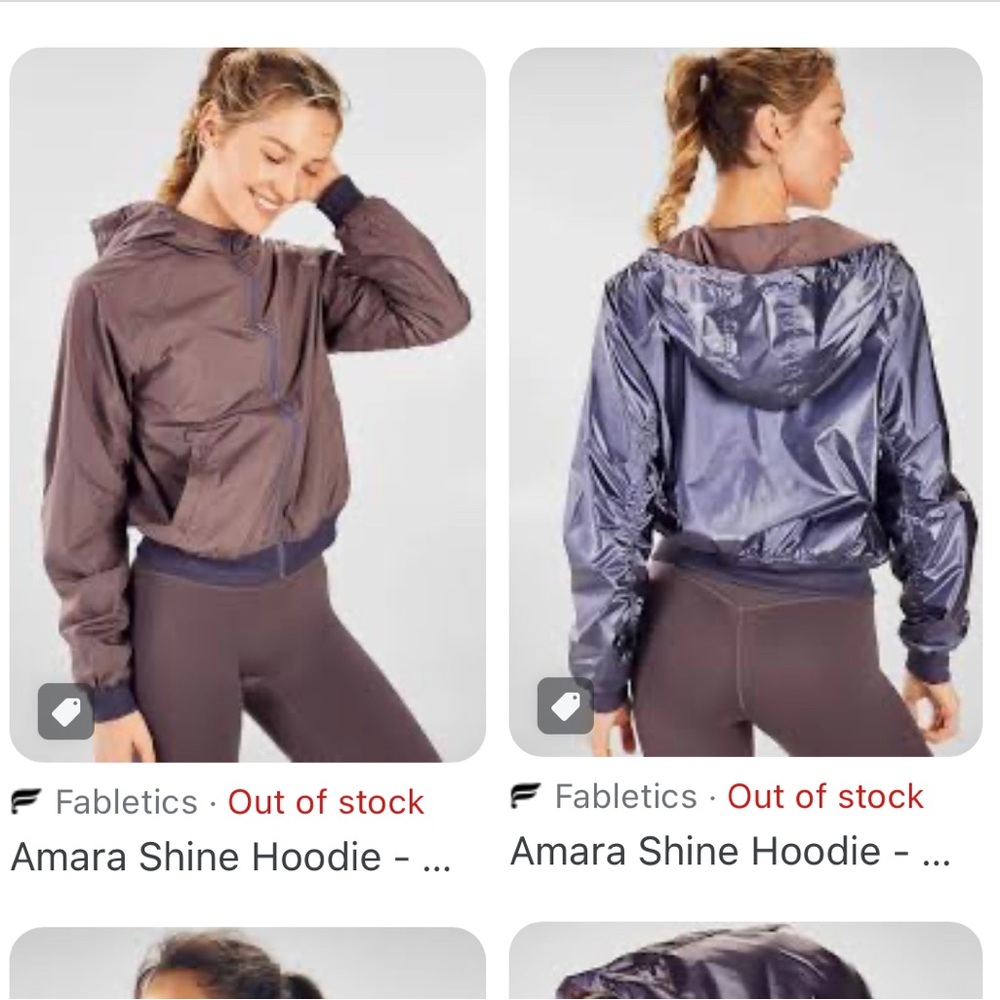 Fabletics Amara Shine Hoodie Zip Up Reversible Hooded Women’s Jacket Blue Shiny